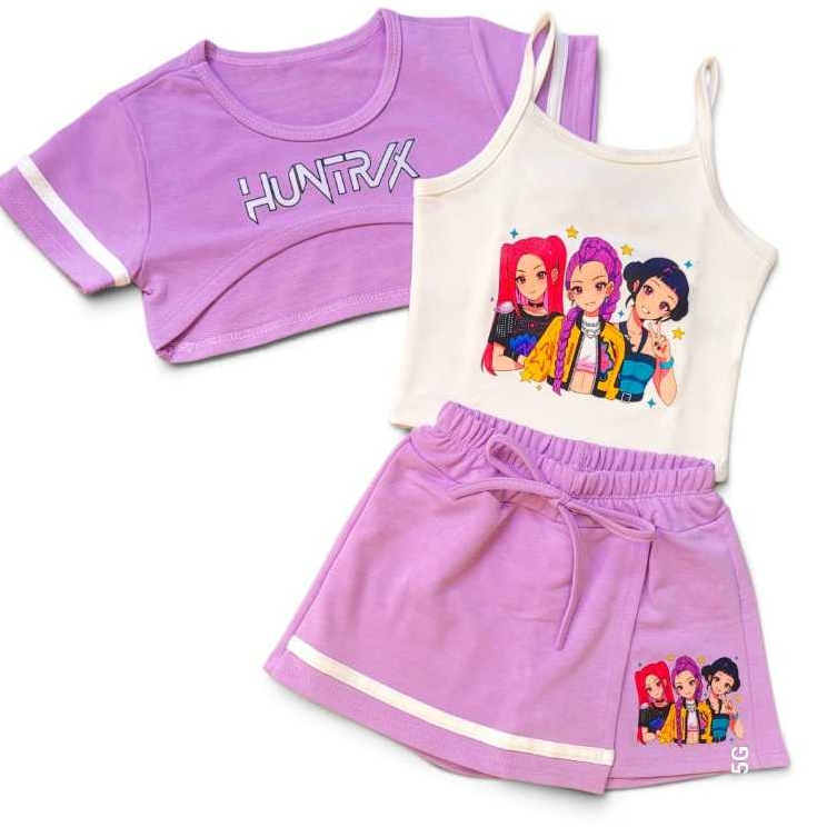 Conjunto Infantil Menina - Blusa Cropped Regata e Short Saia