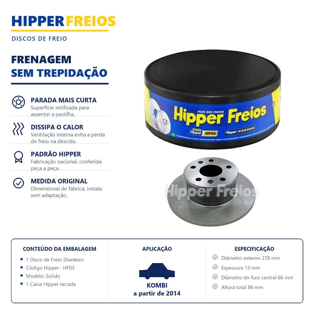 Disco de Freio sólido Kombi 82 a 2014 278MM Hipper Freios