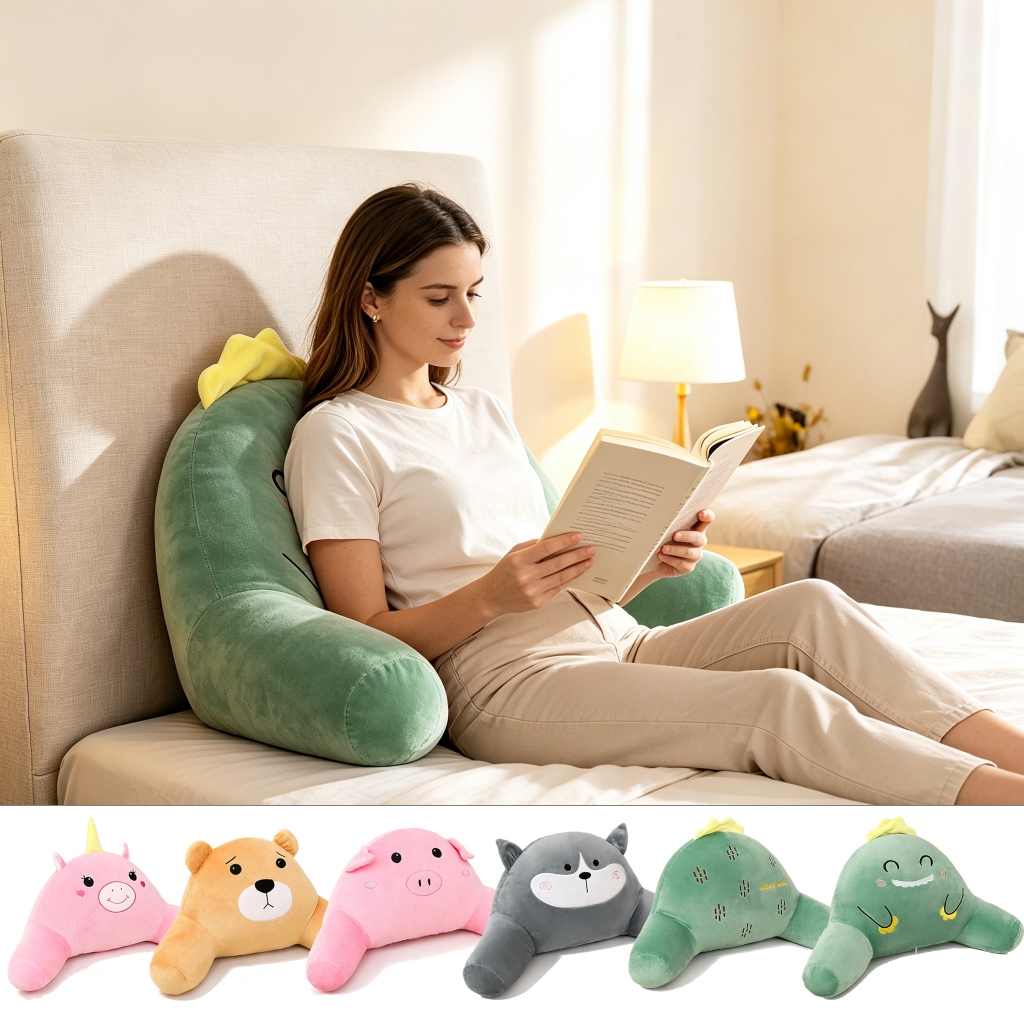 Almofada de Apoio Lombar Personagem Fofo 55x15x28cm, Encosto de Pelúcia para Cadeira Escritório, Sofá, Cama