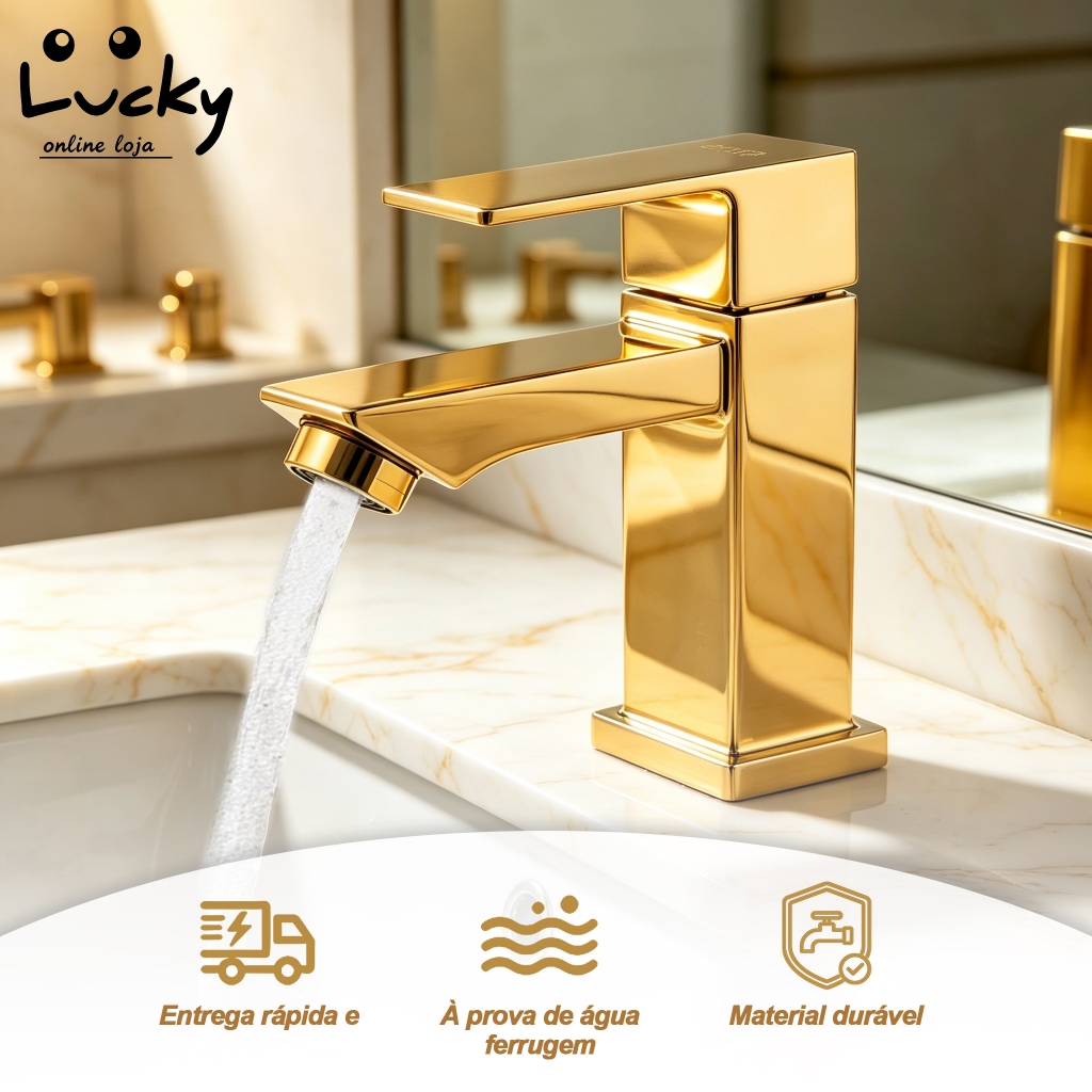 Torneira de banheiro lavabo ou pia Luxo Dourado-100% Sus304 Inox