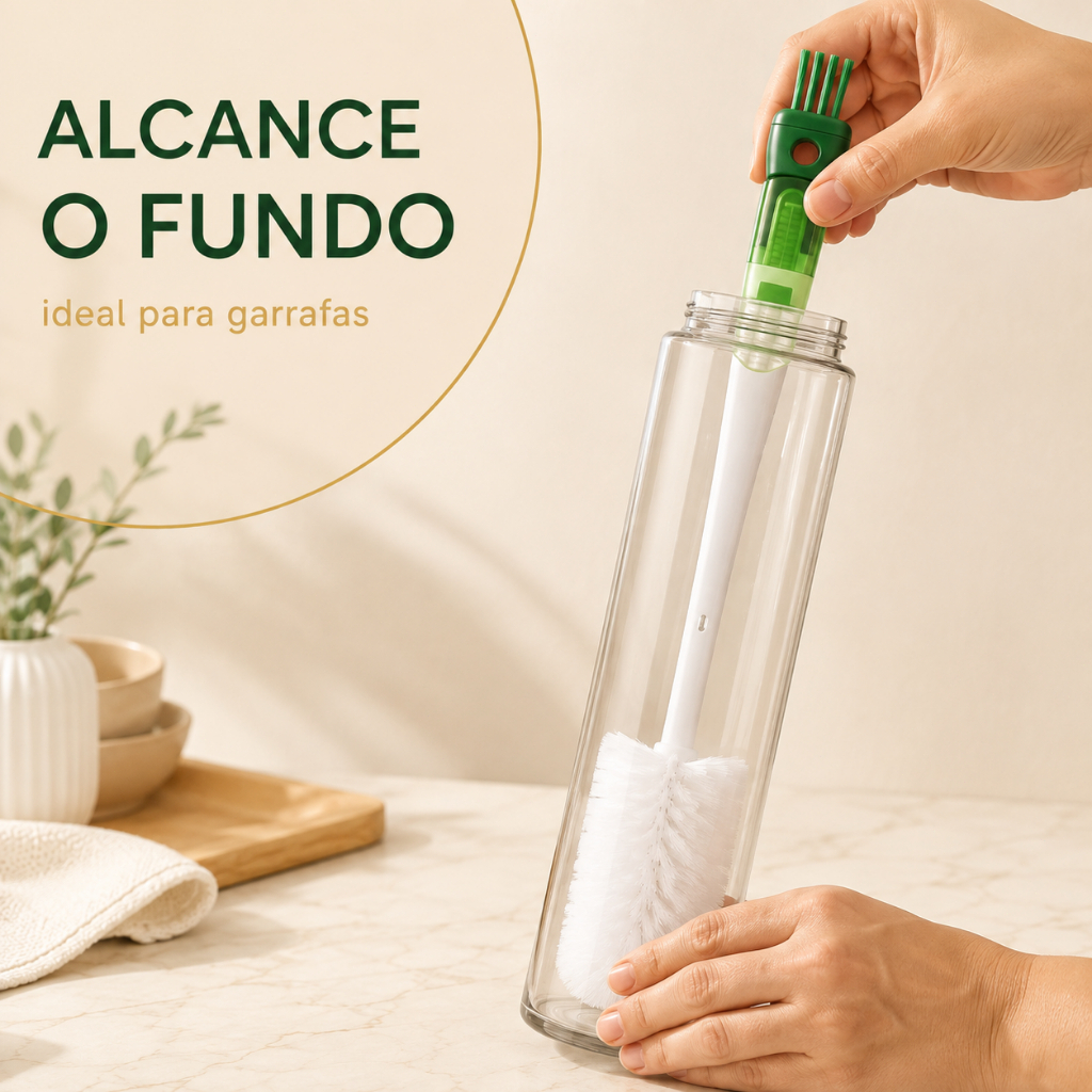 Escova 5 em 1 para Limpeza de Garrafas Copos e Mamadeiras Cabo Longo Pendurável Limpeza Completa Sem Cantos — imagem 2 de 2