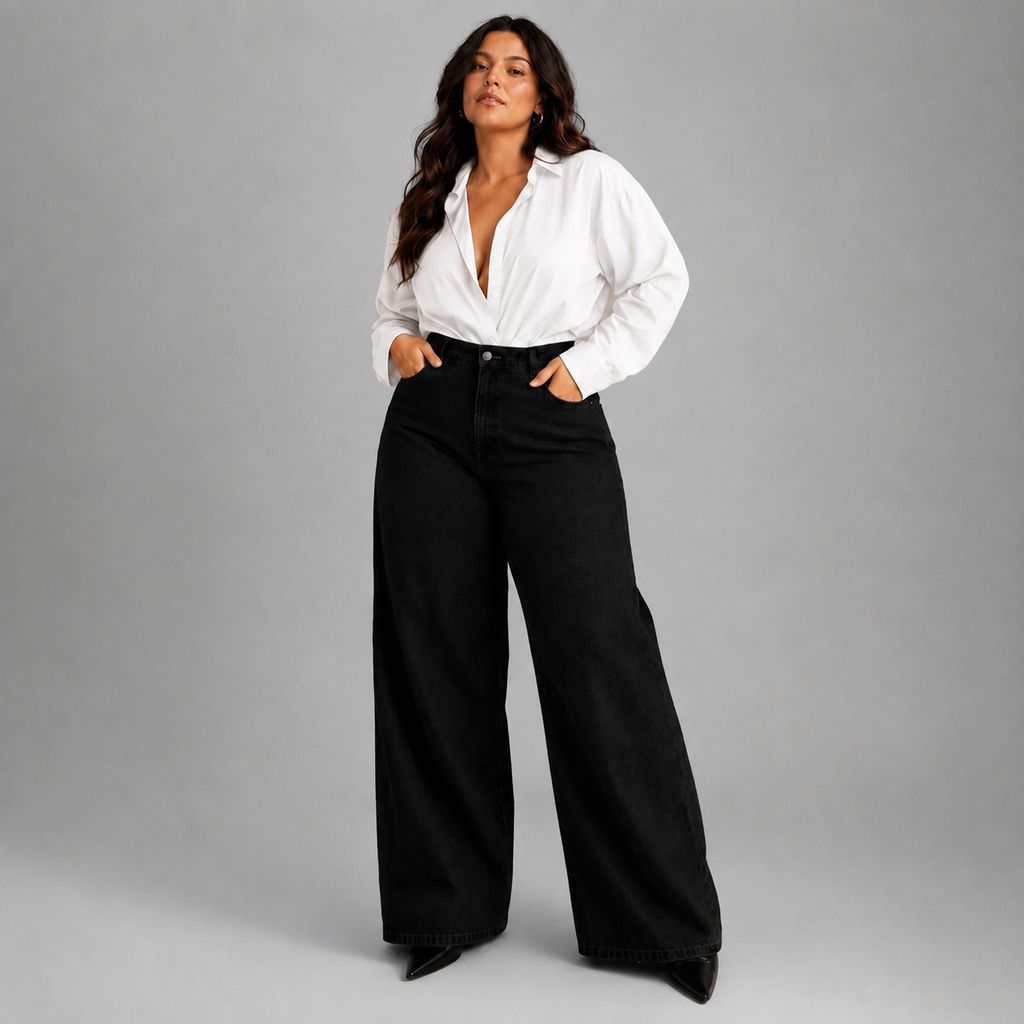 Calça Wide Leg Preta Pantalona Plus Size 46 Ao 58