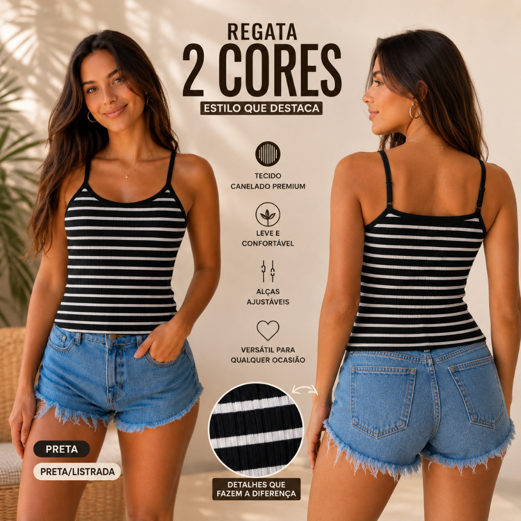 Regata Feminina Blusinha Academia Canelada Básica Verão Brasil