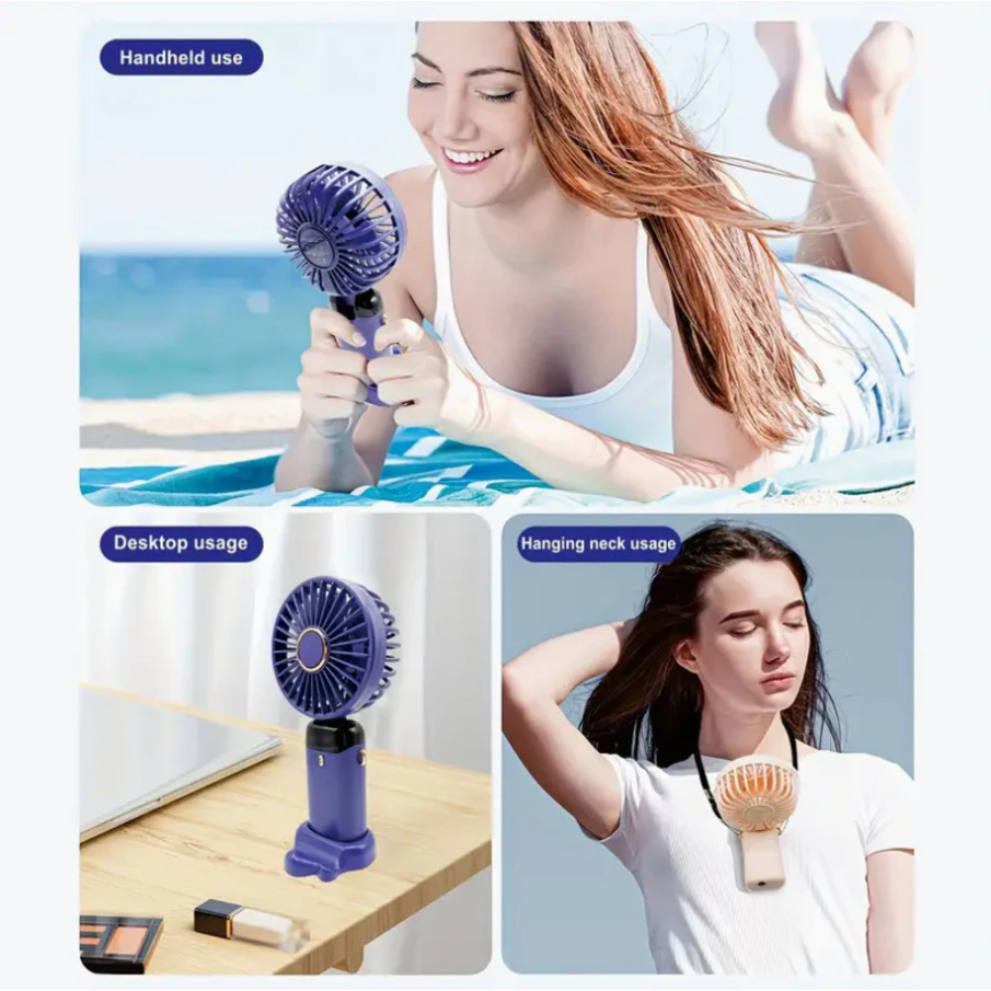 Mini Ventilador Portátil 5 Velocidades USB Recarregável Dobrável Com Display LED