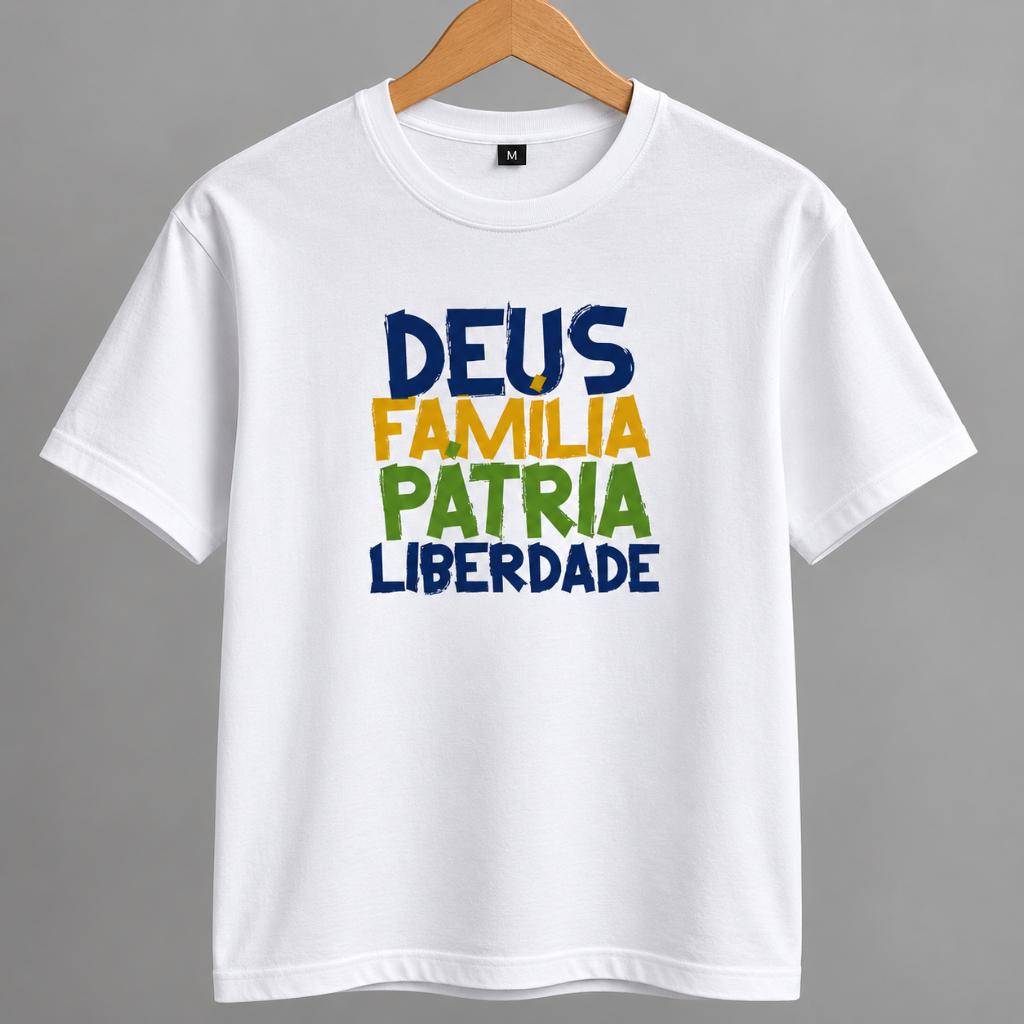 Camiseta Deus Família Pátria Liberdade Brasil Patriota 100% Algodão Unissex