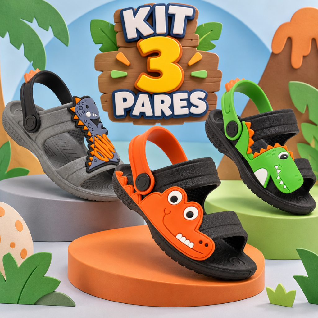 Kit 3 Papete Infantil Masculina Sandália Menino Confortável Infantil Volta As Aulas Casual