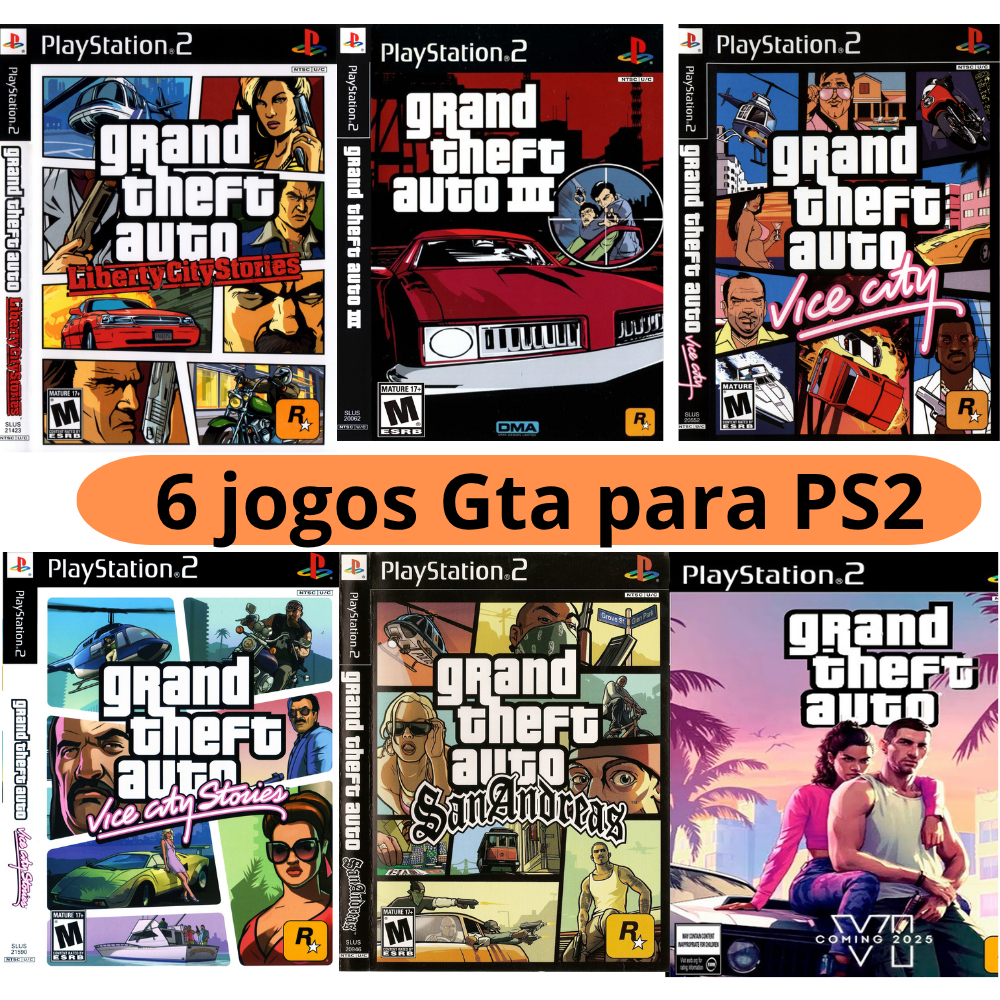 Jogo Coleção Playstation 2 GTA 3 Vice City San Andreas Gta 5 Gta 6 Liberty city PS2 Completo Midia Fisica DVD