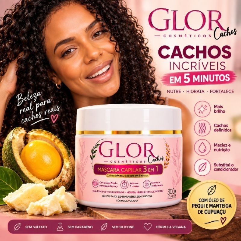 Glor Máscara Capilar Cachos Óleo de Pequi – Resultado de Salão em Casa 300g