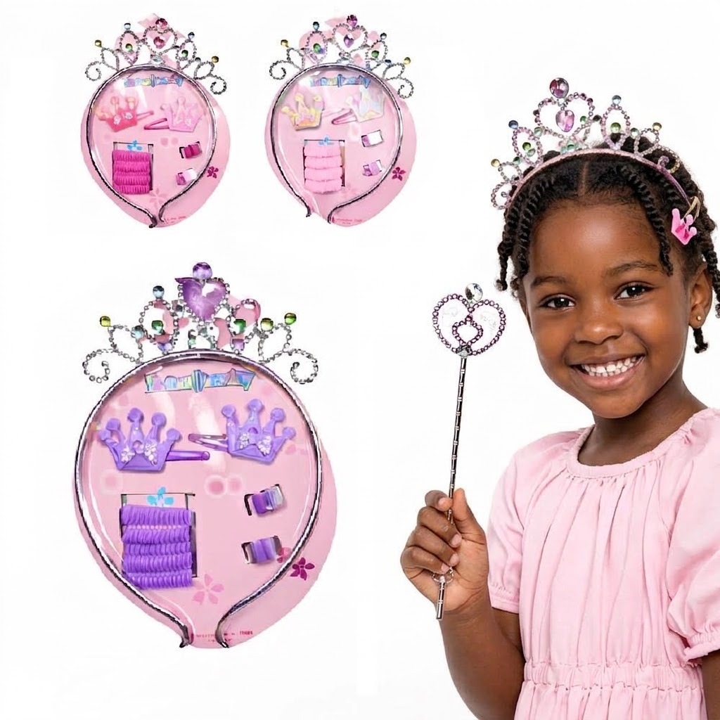 Kit Princesa Tiara Varinha Mágica Coroa TicTac Presilhas Xuxinhas Festa Infantil 10 Acessórios Bela Adormecida Meninas