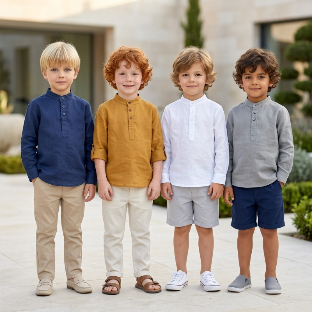 Bata Social Infantil Menino Manga Longa Linho Camisa Infantil Festa Casamento Batizado Pajem Juvenil Elegante