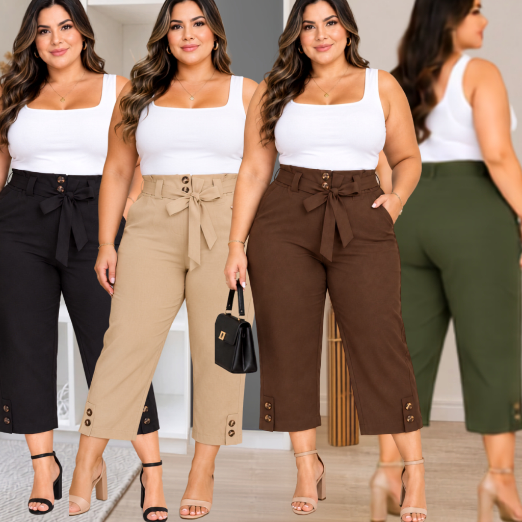 Calça Pantacourt Plus Size Feminina de Alfaiataria Sofisticada, Elegante Confortável e Versátil Moda Primavera Verão