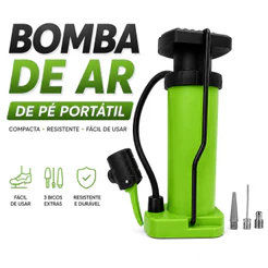 Bomba de Ar de Pé Portátil com 3 Bicos para Pneus de Bicicleta, Bolas e Infláveis