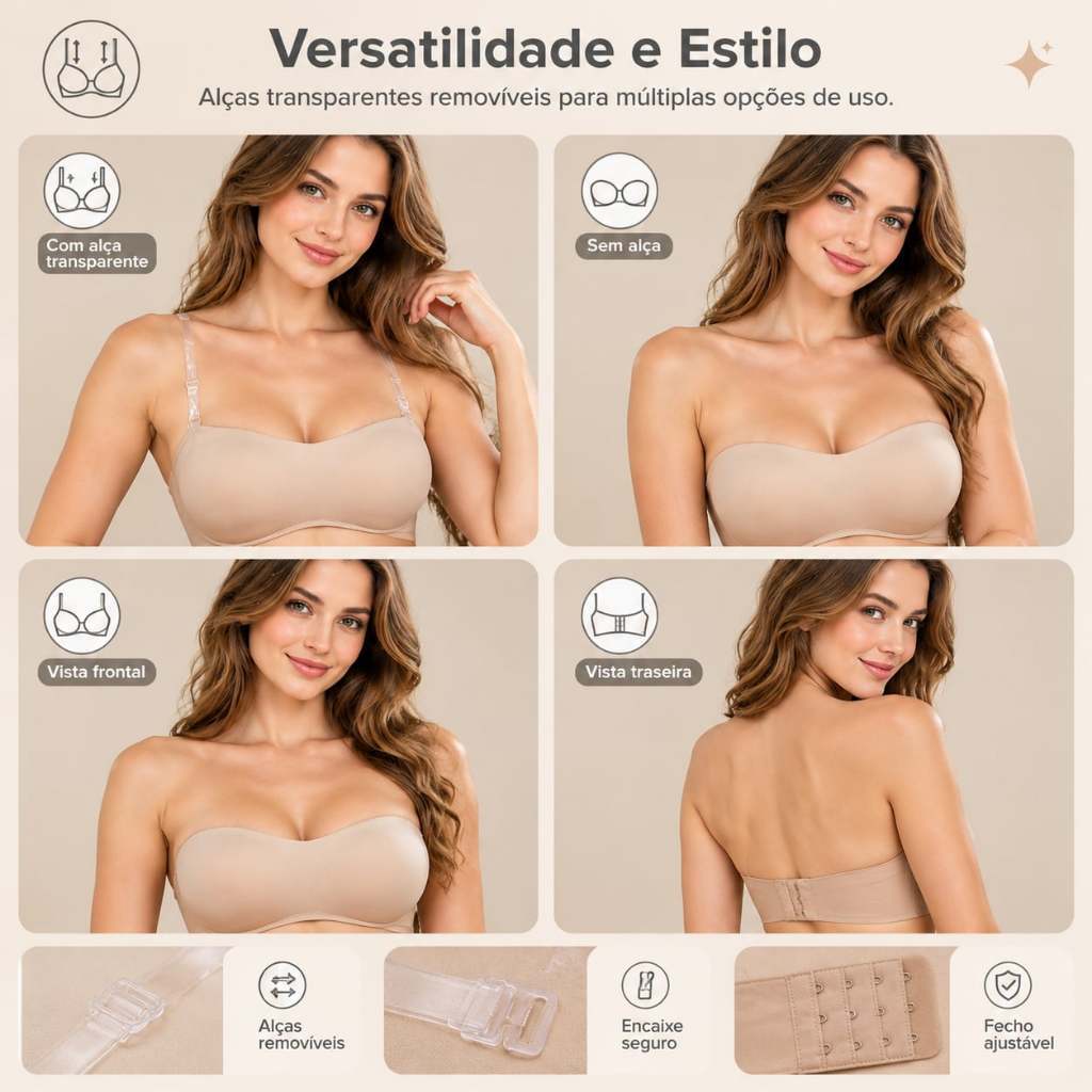 Z&D Top Sutiã Feminino Tomara que Caia com Alça Transparente Silicone Antiderrapante Confortável B618 — imagem 2 de 2