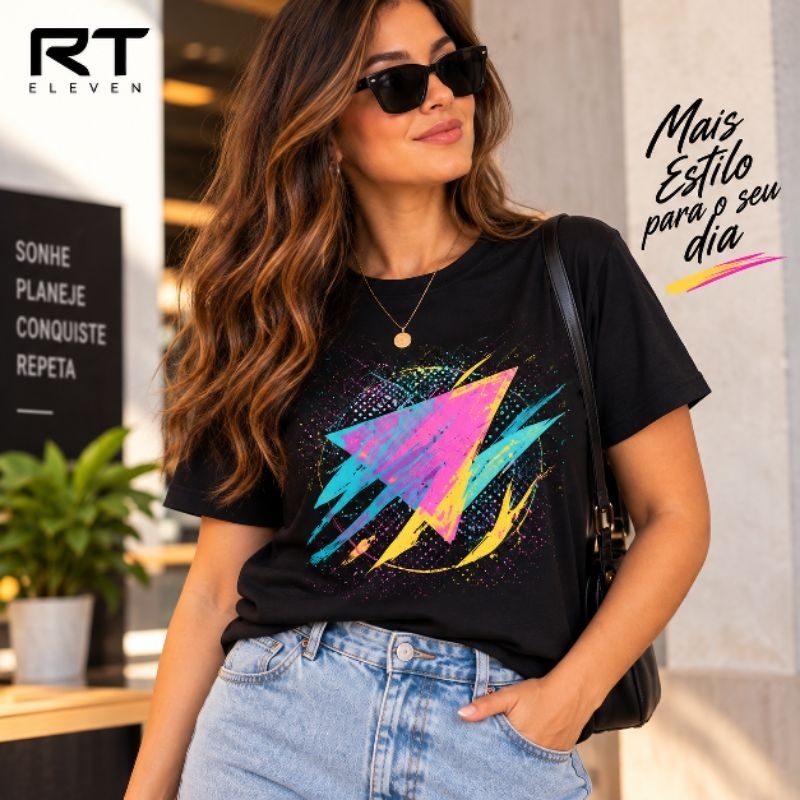 Camiseta Feminina Estilo Retrô Anos 80 90 Estampada 100% Algodão Casual Confortável T-Shirt Feminina RT Eleven Premium