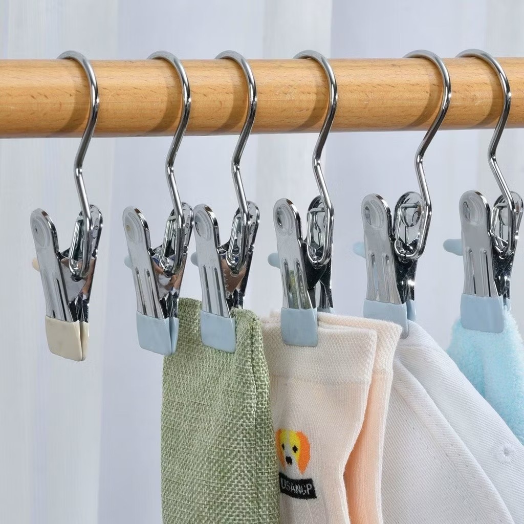 Kit Cabide Metal Com Prendedor Clip Para Pendurar Calça Armário Presilha Roupas Gancho Giratório