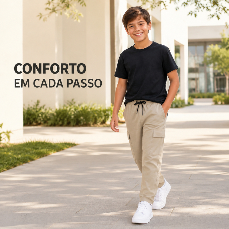 Calça Cargo Jogger Infantil Juvenil Moda Masculina Feminina Tendência Confortável Casual Esportiva Inverno Verão