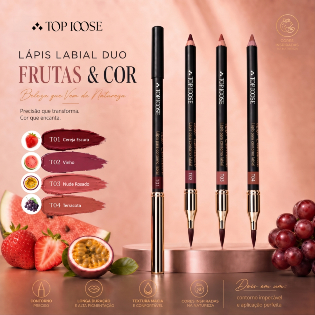 Lápis de Contorno Labial 2 em 1 com Pincel Batom Lápis 8 Cores TOP IOOSE