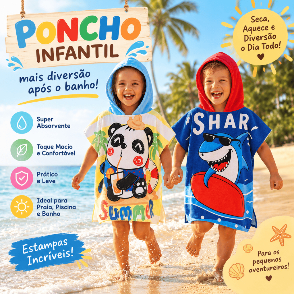Toalhas Poncho Infantil Estampada Secagem Rápida Praia Piscina Banho Com Capuz chessed
