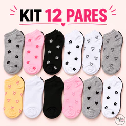 Kit Meias Femininas Soquete 3/6/12 Pares Cano Curto Confortáveis Ajustaveis Menor Preço