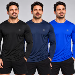 Kit 3 Camisas UV 50 Masculina Manga Longa Dry Fit Proteção Solar Blusa Térmica Academia Corrida Trabalho Praia Esporte