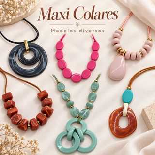 Maxi Colar Feminino Grande Colorido Colar Longo Moderno Elegante Diversos Modelos