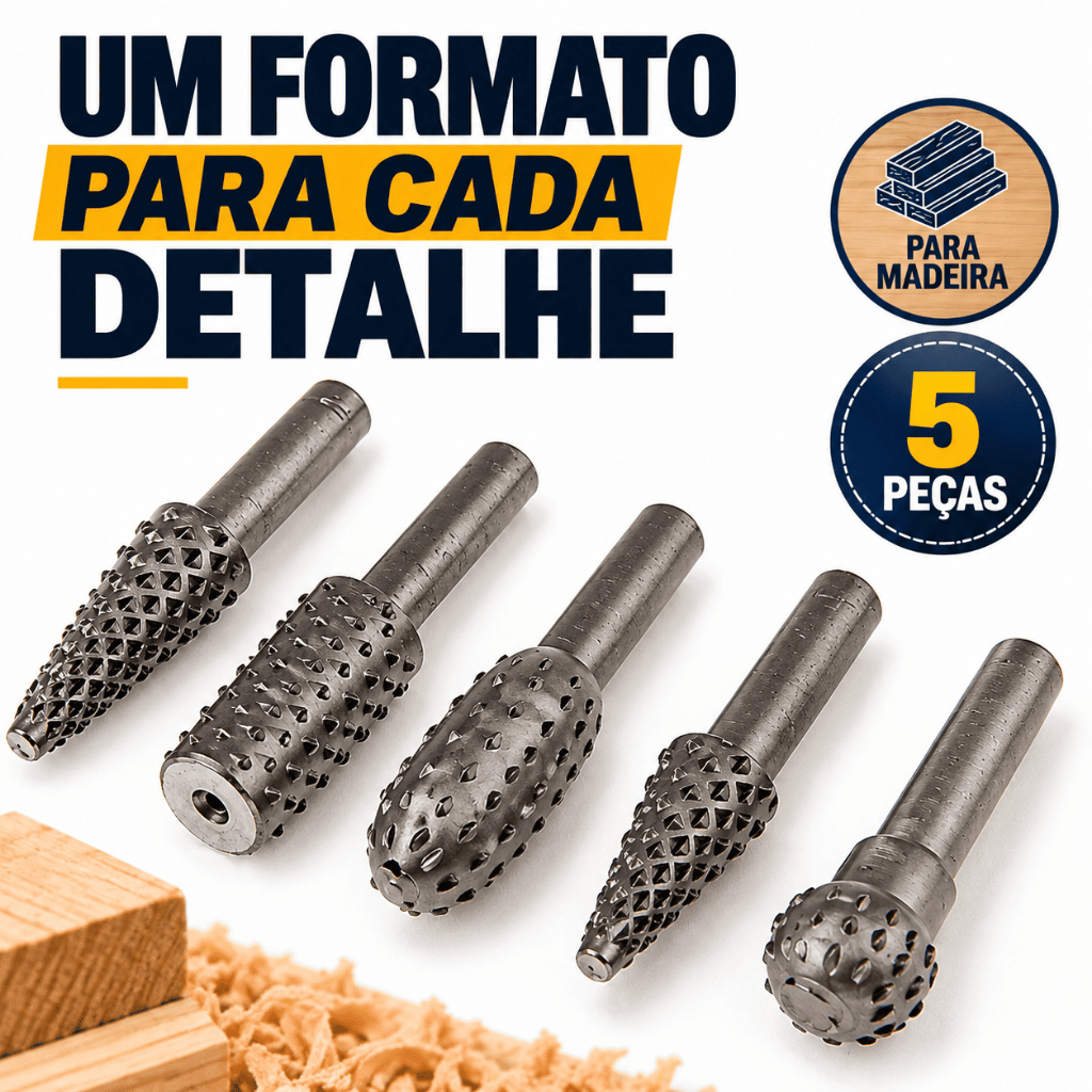 Kit De Lima Rotativa De Aço Para Madeira 5 peças