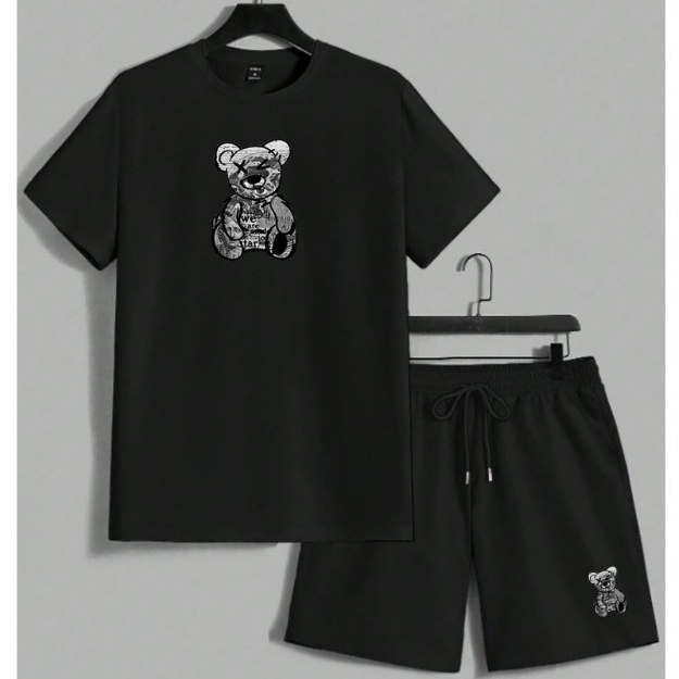Kit Camiseta e Short Tectel Urso New Jornal Urbans Life Masculino Lançamento Conjunto