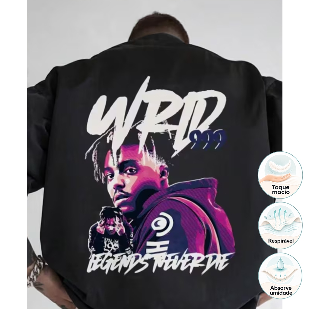 Camiseta Oversized Unissex Algodão Puro Juice WRLD Rapper, Blusa Macia Respirável, Camisa Streetwear para Fãs de Hip Hop
