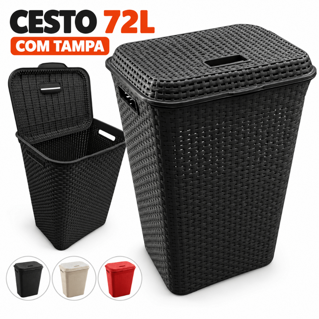 Roupeiro Cesto Roupa Suja 72L Roupeiro Tampa Balde Grande Plástico Reforçado Lavanderia Banheiro Quarto Resistente