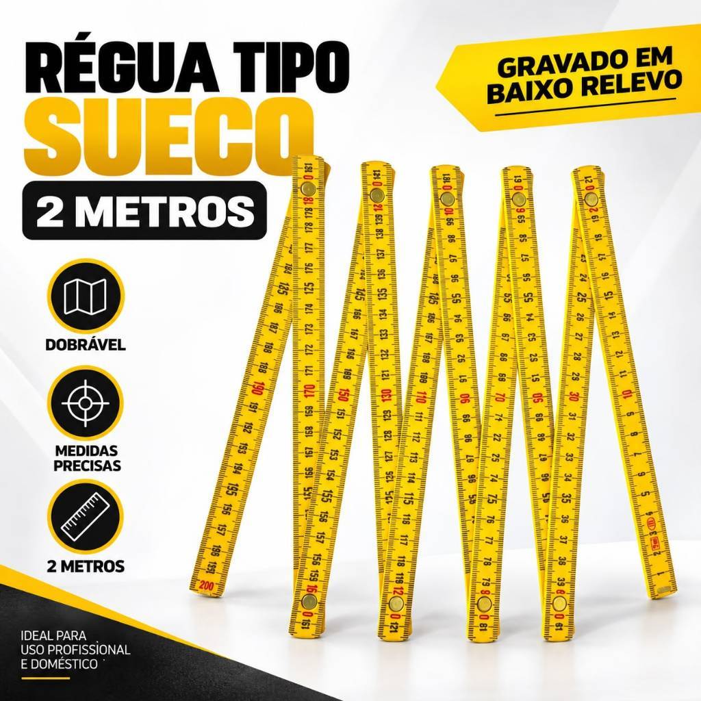 Régua 2 Metros 10 Dobras Fibra Tipo Sueco Gravado Em Baixo Relevo Escalonamento Contínuo Alta Elasticidade