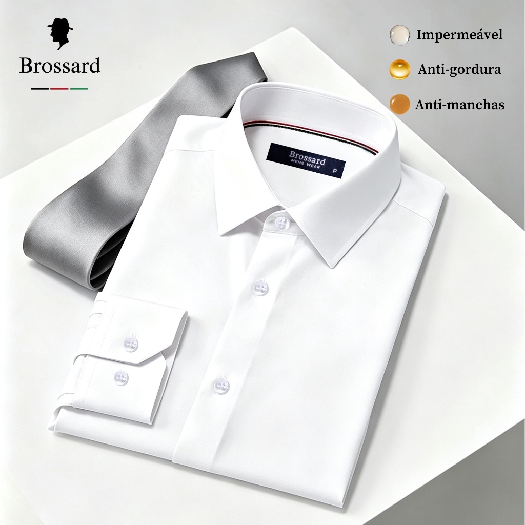 Camisa Social Masculina Slim Fit Manga Longa Não Amassa, Tecido de Tripla Proteção, Frete Grátis