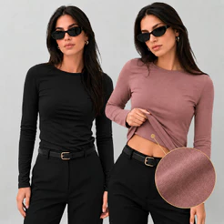 Kit 2 Blusas Femininas Térmicas Aveludadas Manga Longa Casual Inverno Segunda Pele