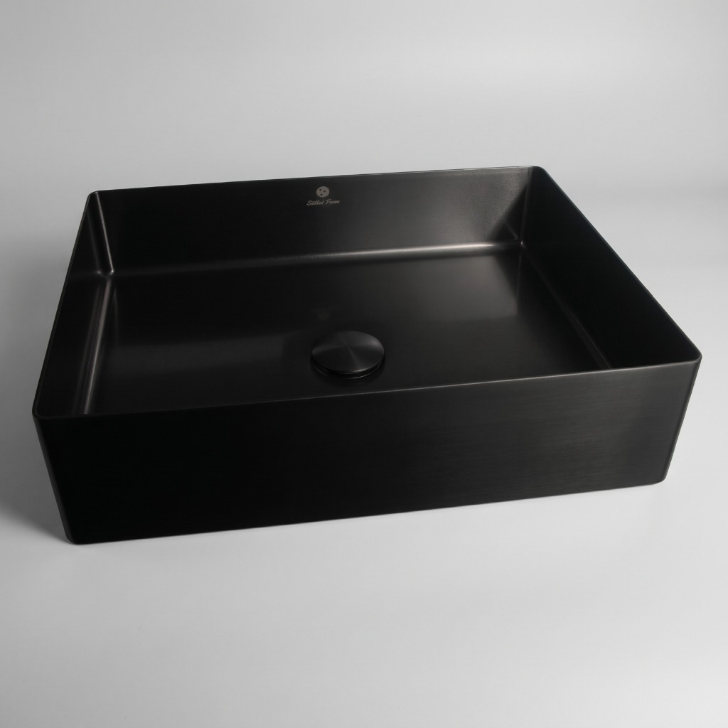 Cuba Sobrepor Banheiro Retangular Aço Inox 304 Preta Válvula Click