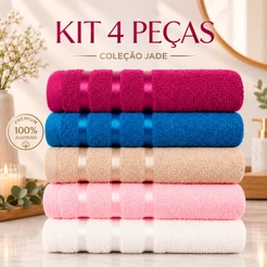 Kit 4pçs Toalha de Rosto 100% Algodão 45x60cm Alta Absorção - Coleção Especial Jade