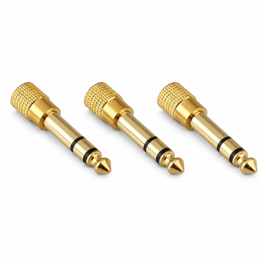 Kit 3 Plug Conector Adaptador P2 Fêmea para P10 Macho Estéreo – Gold Premium Áudio Profissional