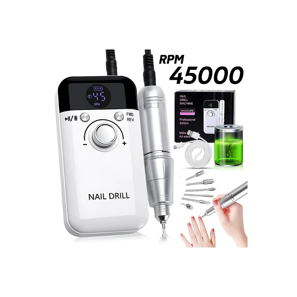 Lixa Lixadeira Elétrica Unhas 45000rpm Profissional Portátil bivolt Recarregável