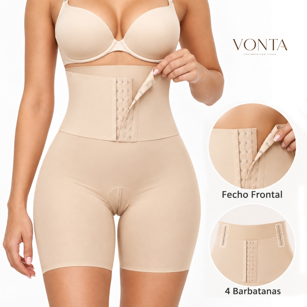 Short Modelador Feminino Cintura Alta com 4 Barbatanas Fecho Ajustável Cinta Modeladora Compressão Abdômen Preto N