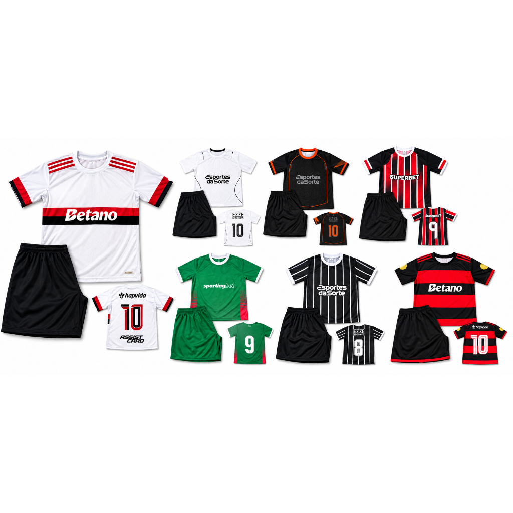 Conjunto Esportivo Infantil Camiseta e Shorts Masculino Tamanhos 2 ao 14