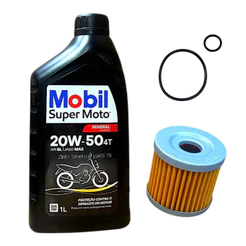 Kit Filtro Oleo + Oleo Mineral Mobil 20W50 4T Suzuki 125 Yes Dafra Apache 150 Kasiski Gf Furia 250