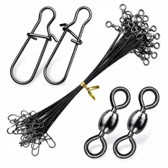 Kit Chicote Encastoado Arame De Aço Pesca Empate Cabo De Aço Leader + Snap E Girador 20 Peças