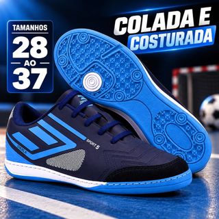 Chuteira de Futsal Infantil Menino Colada e Costurada 28 29 30 31 32 33 34 35 36 37 Futebol de Salão