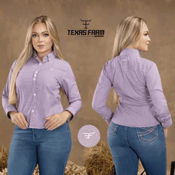 Camisa Feminina Manga Longa Xadrez Casual 100% Algodão