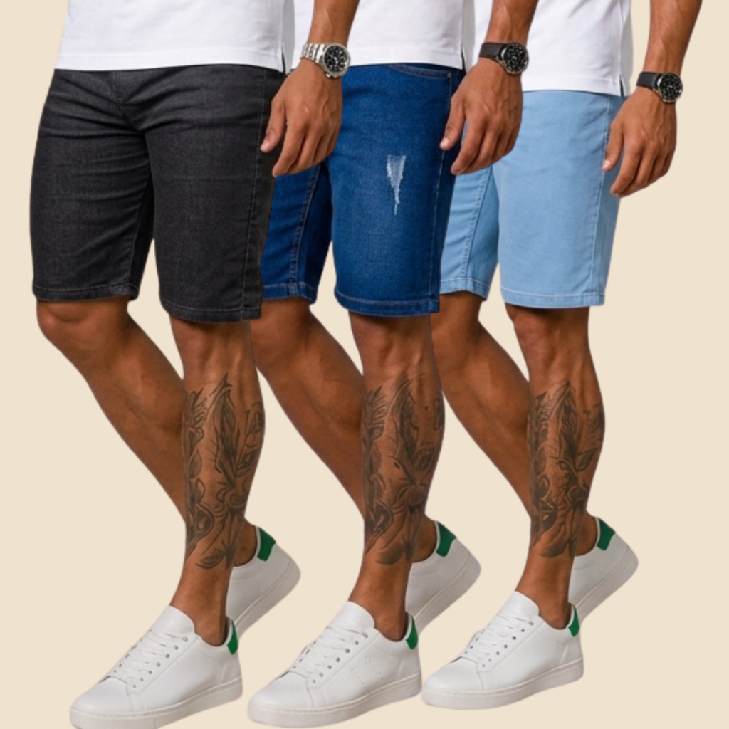 Kit Bermuda Jeans Masculina Shorts Masculino Adulto Com Lycra Elastano Casual Verão Premium Envio Imediato