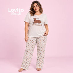 Lovito Conjunto de Pijama Calça Estampado Plus Size PJB20262056