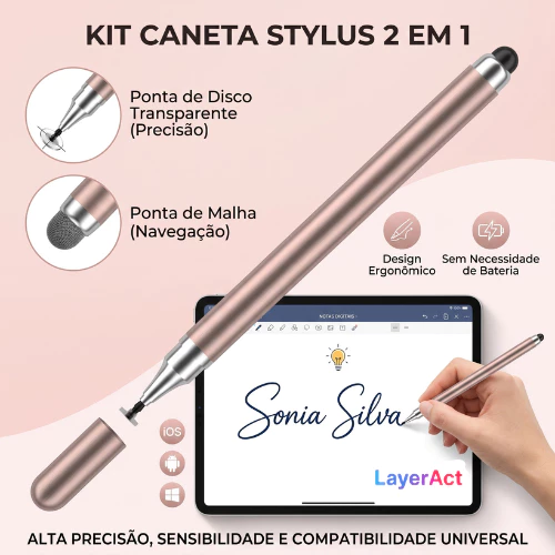 Caneta Touch Screen Stylus 2 Em 1 Universal Tablet E Celular
