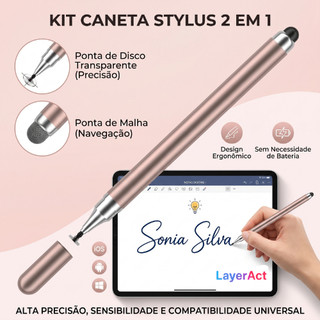Caneta Touch Screen Stylus 2 Em 1 Universal Tablet E Celular