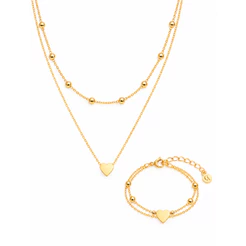 KIT CHOKER E PULSEIRAS DUPLA DE CORAÇÃO BANHADA EM OURO 18K