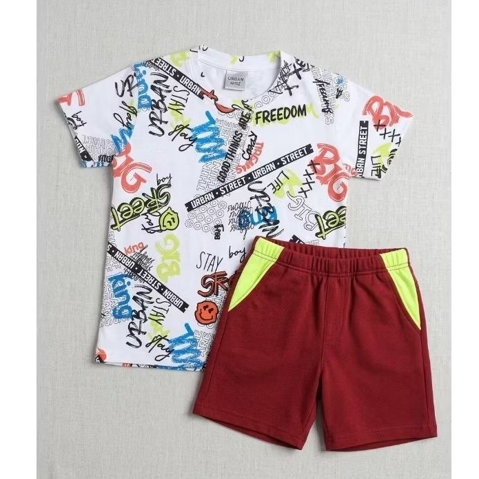 Conjunto Infantil Masculino Camiseta Estampa Casual E Bermuda Short Menino Confortável