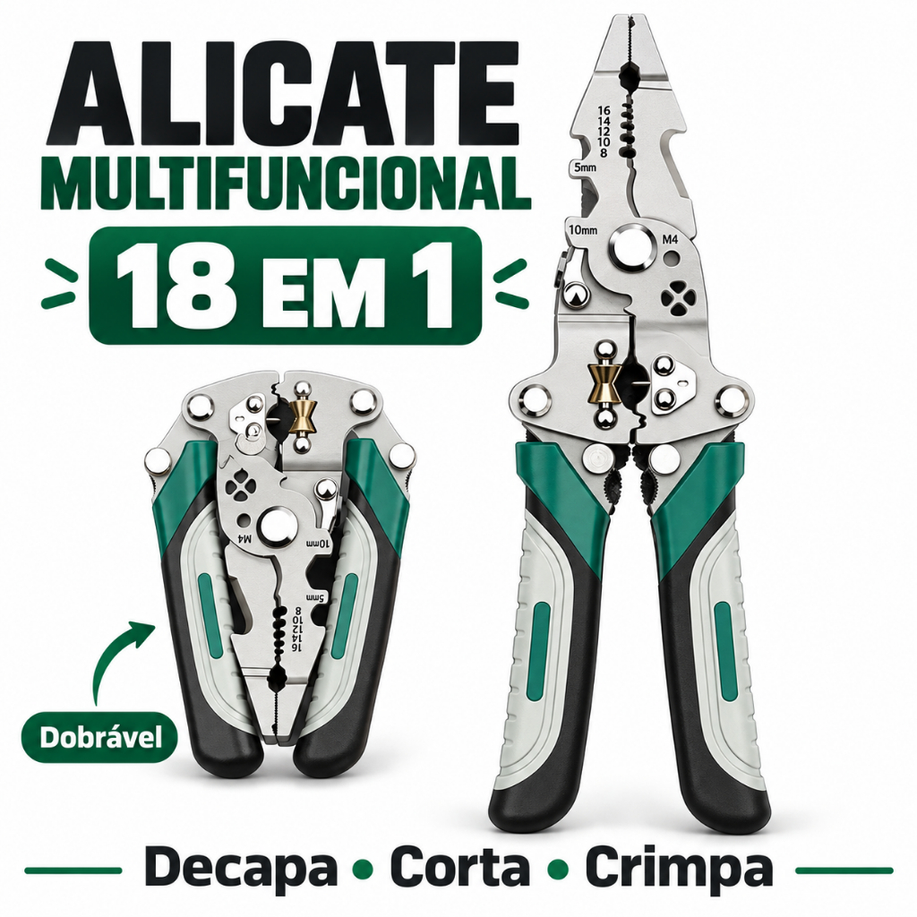 18 em 1 Alicate Automático Dobrável Decapador Crimpador Eletricista Descacador Fios Decapador 