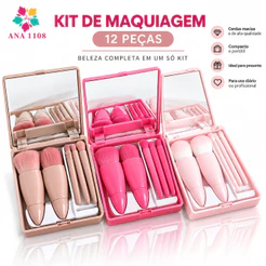 KIT 12PCS Mini Espelho De Maquiagem Portátil Com 5 Pcs Pincéis De Maquiagem Lupa Mão Segurar Bolso Dobrável